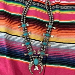 Faux turquoise squash blossom necklace